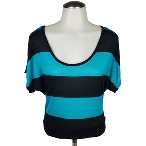RUE 21 Teal and Black Striped Top Size Med